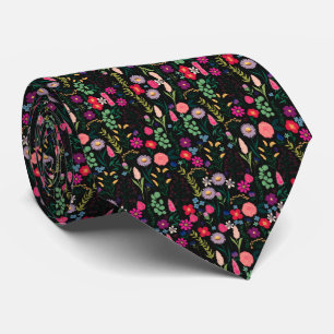 Gravata Boho Botânico Flores de Aquarela Pretas