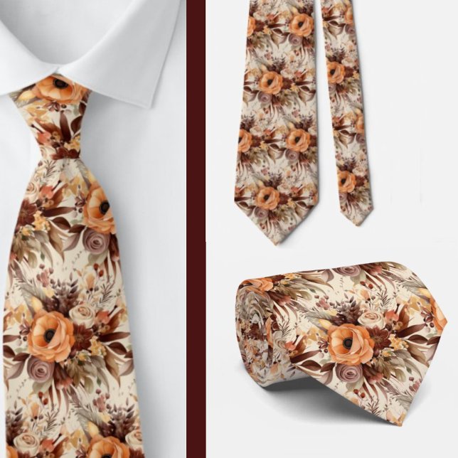 Gravata Boho Brown Dourado Floral Watercolor Flowers (Criador carregado)