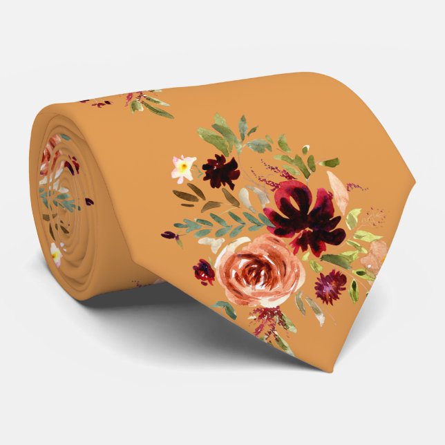 Gravata Boho Burgundy Blush Watercolor (Rolled)