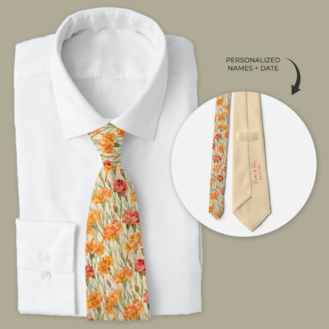 Gravata Boho Carnação Wedk Tie (Boho Wedding necktie, personalized with bride and groom's names and wedding date.)
