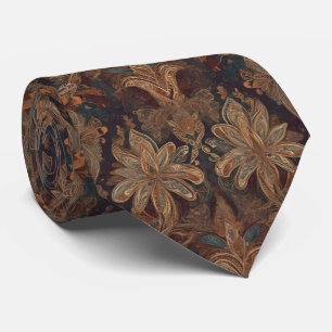 Gravata Boho Floral Brown Purple Bohemian Style Tie