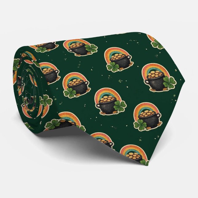 Gravata Boho Irlandês Panela de Ouro e Trevo (Rolled)