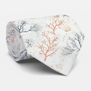 Gravata Boho Luxo Padrão de Coral Costeiro em Aquarela (2)