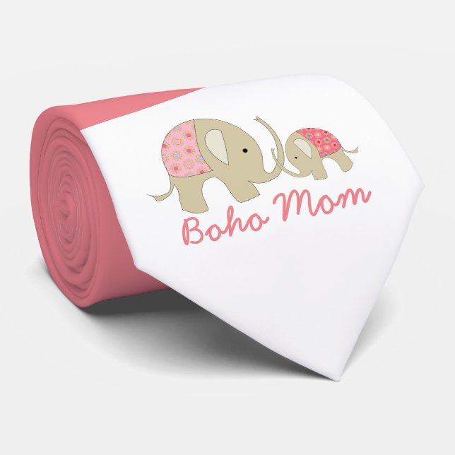Gravata Boho Mãe, Elefante Rosa (Rolled)