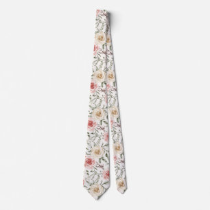 Gravata Boho Rosa Bege Creme Floral Botânico