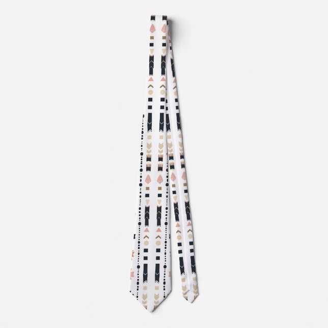 Gravata Boho Tribal Aztec Vertical Stripes Cream Rust Blue (Frente)