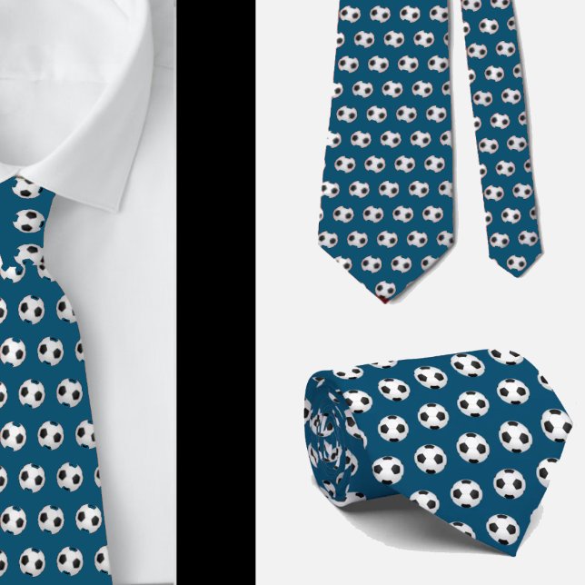 Gravata Bolas de Futebol Futebol Preto e Branco Azul (Criador carregado)