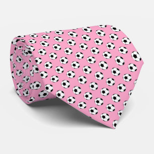 Gravata Bolas de Futebol Preto Branco em Rosa Carnation