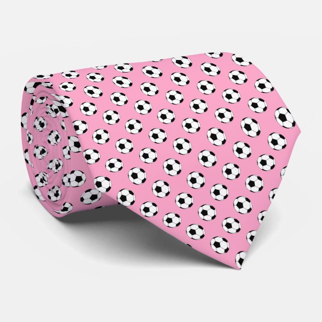 Gravata Bolas de Futebol Preto Branco em Rosa Carnation (Rolled)