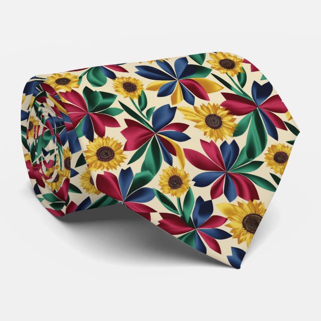 Gravata Bold Color-Block Floral Pattern (Rolled)