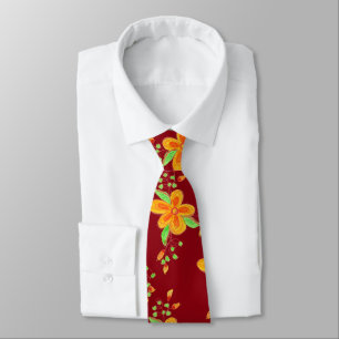Gravata Bold Floral On Burgundy