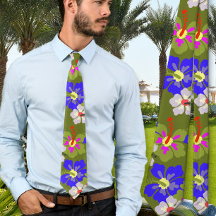 Gravata Bold Hibiscus Pattern Army Tie de Casamento Verde