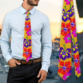 Gravata Bold Hibiscus Pattern Dourado Tie Casamento