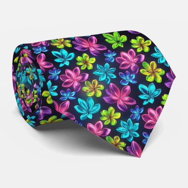 Gravata Bold Neon Gradient Floral Pattern (Rolled)
