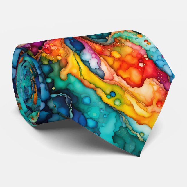 Gravata Bold Rainbow Fluid Art Pattern in Vivid Abstract C (Rolled)