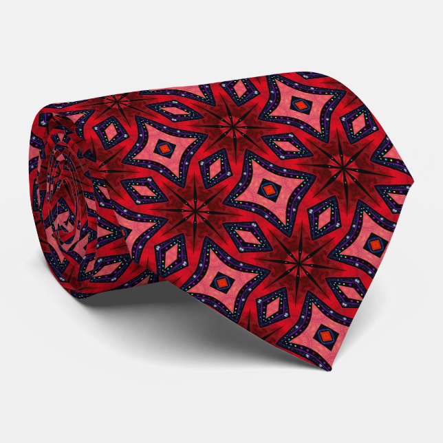 Gravata Bold Red Abstract Poinsettia Neck Tie (Rolled)
