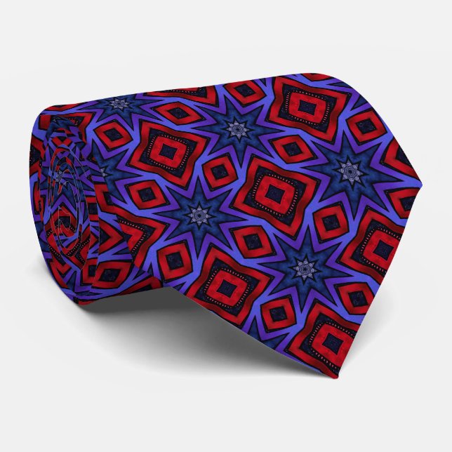 Gravata Bold Red with Blue Stars Neck Tie (Rolled)