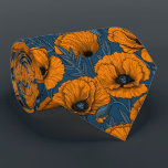 Gravata Bolhas de laranja em azul escuro<br><div class="desc">Padrão vetorial feito de papoilas desenhadas à mão.</div>