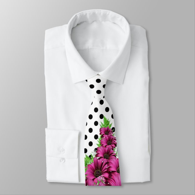 Gravata Bolinhas bonito de flores rosa (Amarrado)