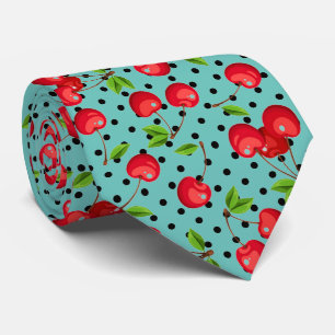 Gravata Bolinhas Rockabilly Cherries em Azul