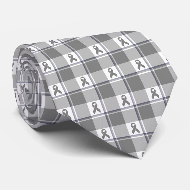 Gravata Bone Cancer Awareness Plaid Gray Ribbon (Rolled)