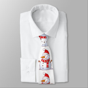 Gravata Boneco de neve bonito que veste um chapéu vermelh