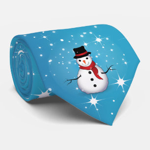 Gravata Boneco de Neve no Natal Azul Estrelado