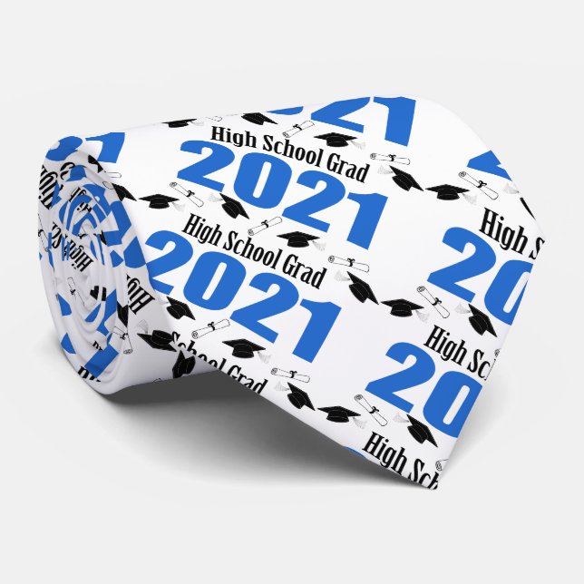 Gravata Bonés E Diplomas Do segundo grau 2021 (Azul) (Rolled)