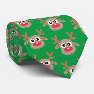 Gravata Bonita Cartoon Reindeer de Natal Verde