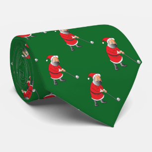 Gravata Bonito Papai Noel Jogando Golfe Feriado Verde
