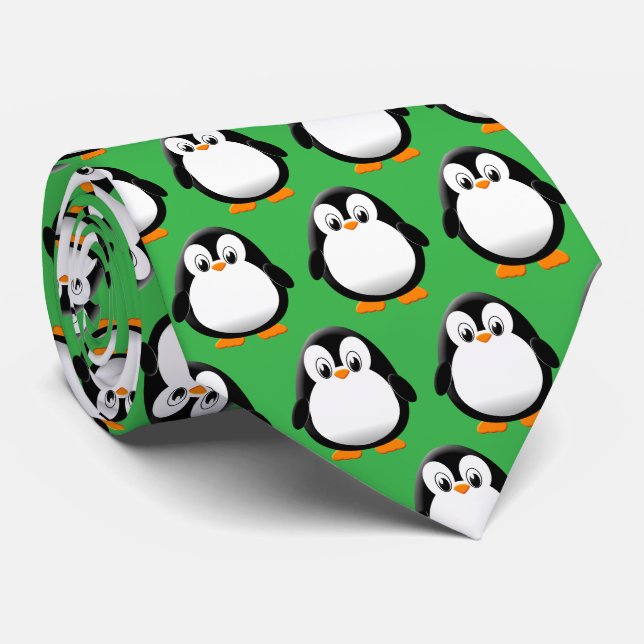 Gravata Bonito Penguin Cartoon Verde (Rolled)