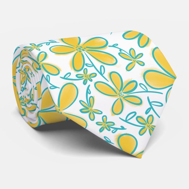 Gravata Bonito Verão Amarelo-Turquesa (Rolled)