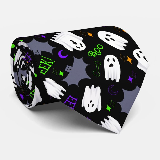 Gravata Boo Ghosts Halloween (Rolled)