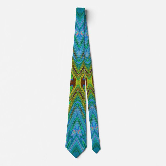 Gravata Borboleta Abstrata Chartreuse e Azul Trippy (Frente)
