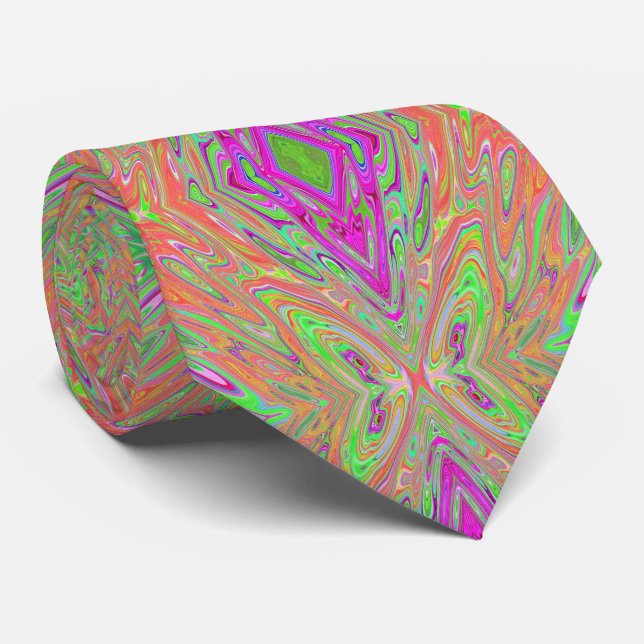 Gravata Borboleta Abstrata Laranja e Verde Limão Trippy (Rolled)