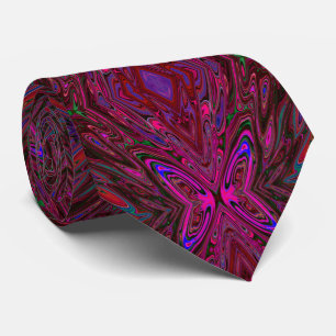Gravata Borboleta Abstrata Rosa Quente, Vermelho e Azul Tr