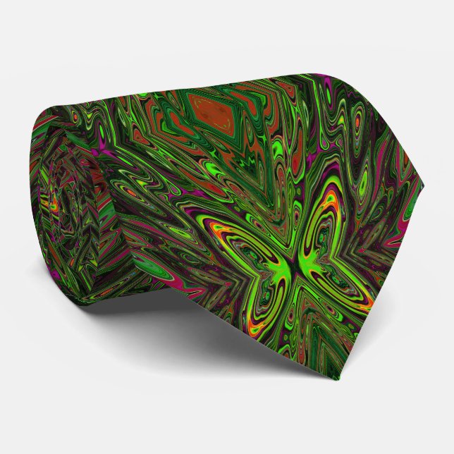 Gravata Borboleta Abstrata Verde Lima Trippy Retro (Rolled)