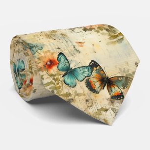 Gravata Borboleta Floral Laranja Teal Antiga