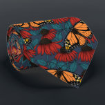 Gravata Borboleta-monarca em camponeses vermelhos<br><div class="desc">Um padrão sem costura desenhado à mão com conflitantes e borboletas monarcas.</div>