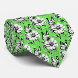 Gravata Borboleta Sobre Design Verde Padrão Flor