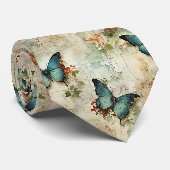 Gravata Borboletas e flores coloridas (12) (Rolled)