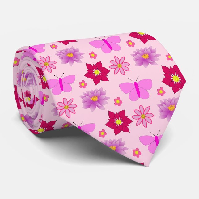 Gravata Borboletas e flores de bebê cor-de-rosa (Rolled)