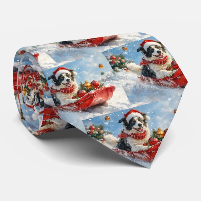Gravata Borda Cachorro Collie Sledge Deixe nevar Natal (Rolled)