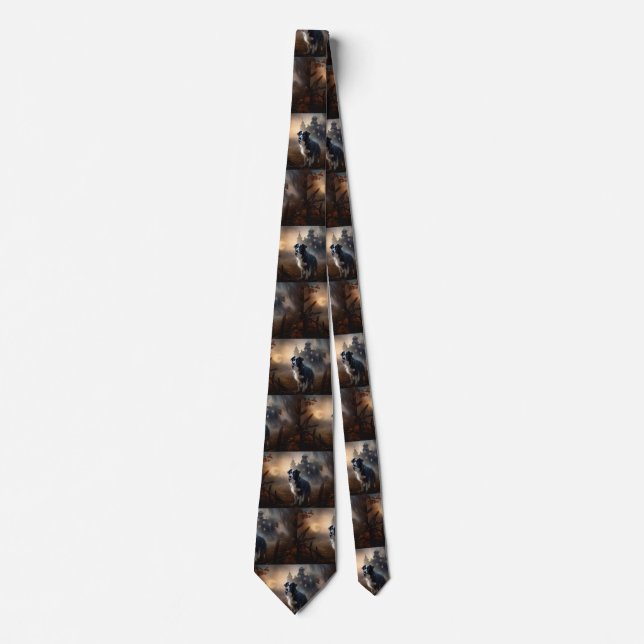Gravata Border Collie Halloween Assustador  (Frente)