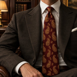 Gravata Bordô Antigo Dourado Ornato Paisley Patrimônio