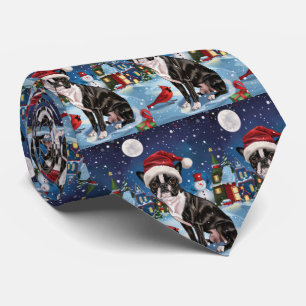 Gravata Boston Terrier Dog Winter Wonderland Natal Joy