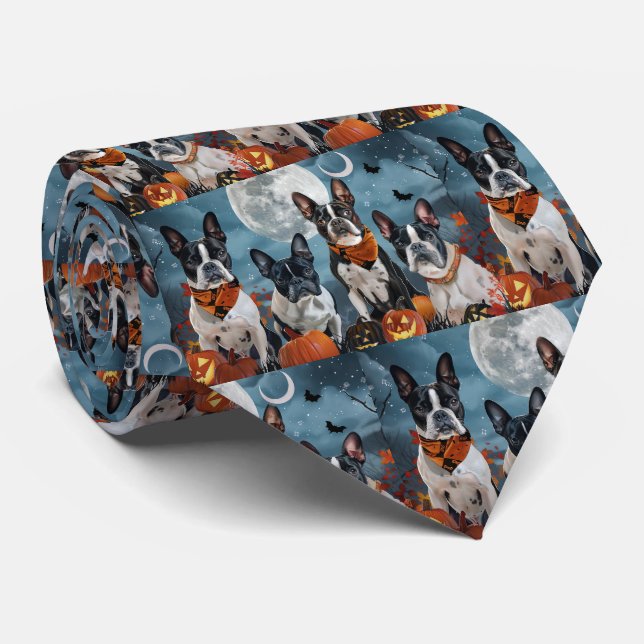 Gravata boston terrier Halloween Spooky (Rolled)
