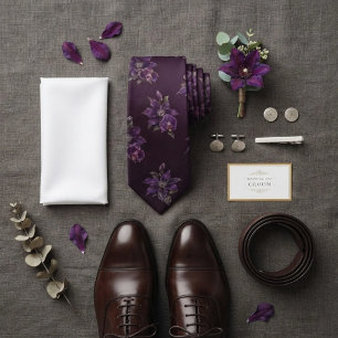 Gravata Botânica Clematite Orquídea Roxa Deep Purp