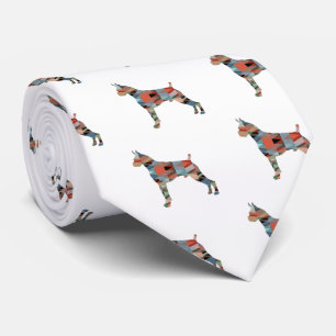 Gravata Boxer Dog Watercolor Patterna Geométrica Silhouett