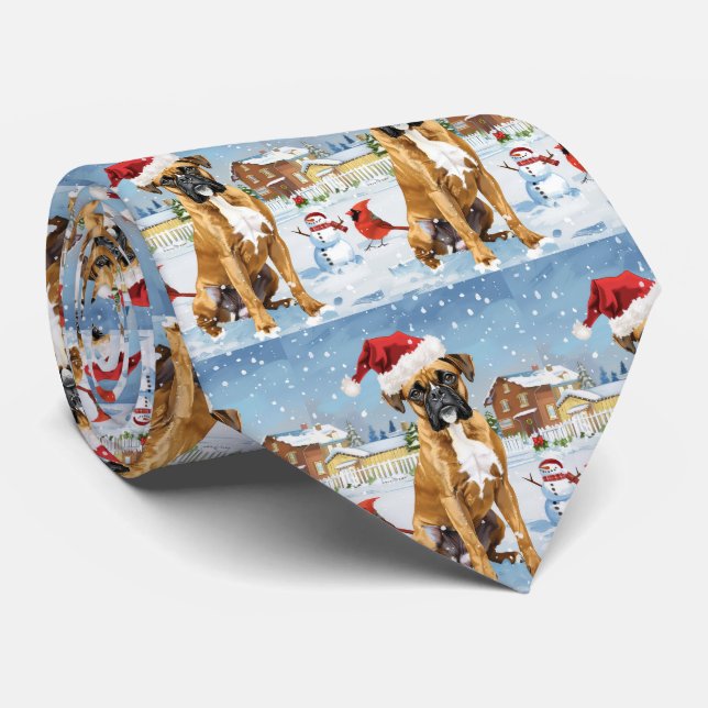 Gravata Boxer Dog Winter Wonderland Natal Joy (Rolled)